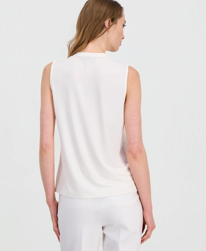 Anne Klein Women's V-Neck Collared Sleeveless Top