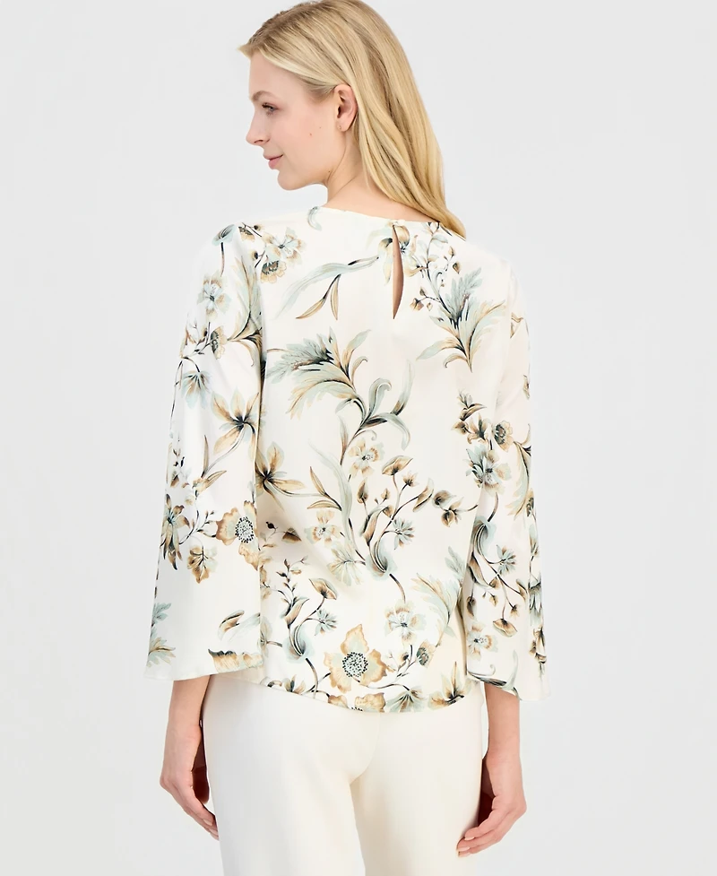 Anne Klein Women's Keyhole-Front Bell-Sleeve Top