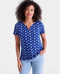 Style & Co Women's Short-Sleeve Cotton Henley Top, Exclusively at Macy's