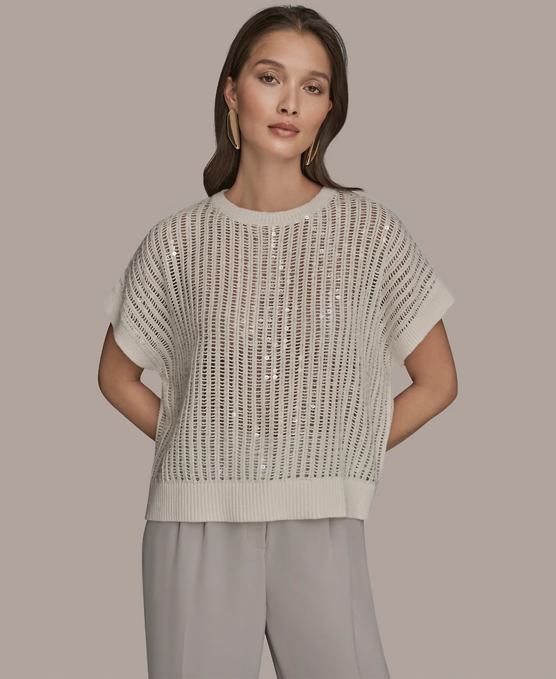 Donna Karan New York Women's Short-Sleeve Crewneck Sweater