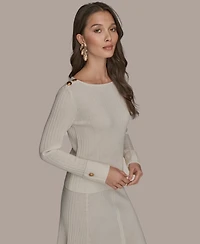 Donna Karan New York Women's Long Sleeves Button Detail Sweater