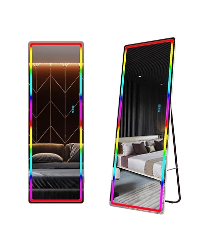 Vlsrka Wall-mounted or freestanding rectangular full-length mirror with adjustable Rgb lighting.