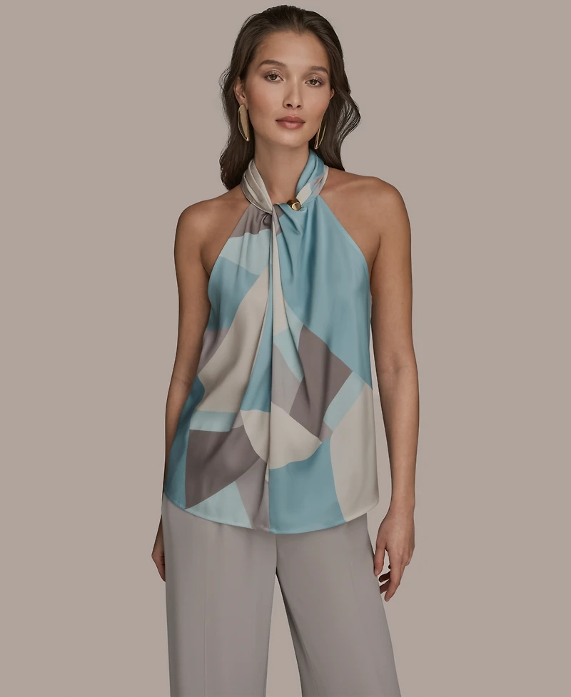 Donna Karan New York Women's Printed Twist Halter Neck Top