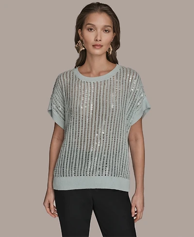 Donna Karan New York Women's Short-Sleeve Crewneck Sweater