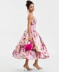 Katia Rae Juniors' Floral Print Corset Sleeveless Midi Dress
