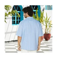 Campus Sutra Men's Powder Blue Unbalanced-Ridge Oversized Shirt