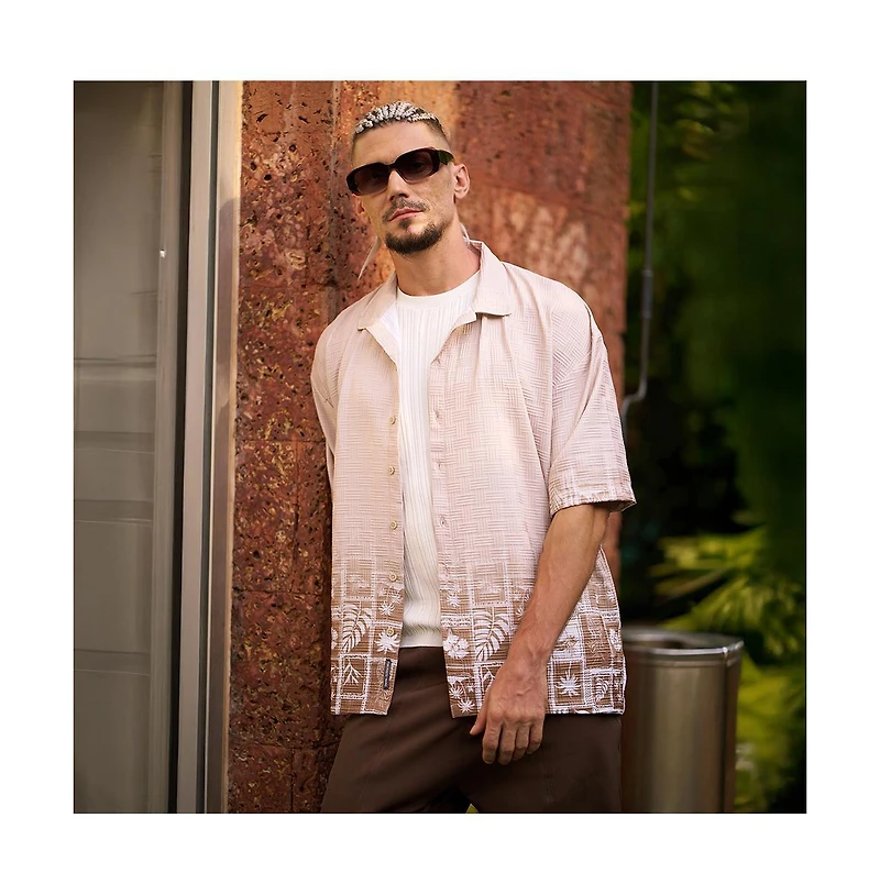 Campus Sutra Men's Ecru Beige Tropics Ombre-Tactile Shirt