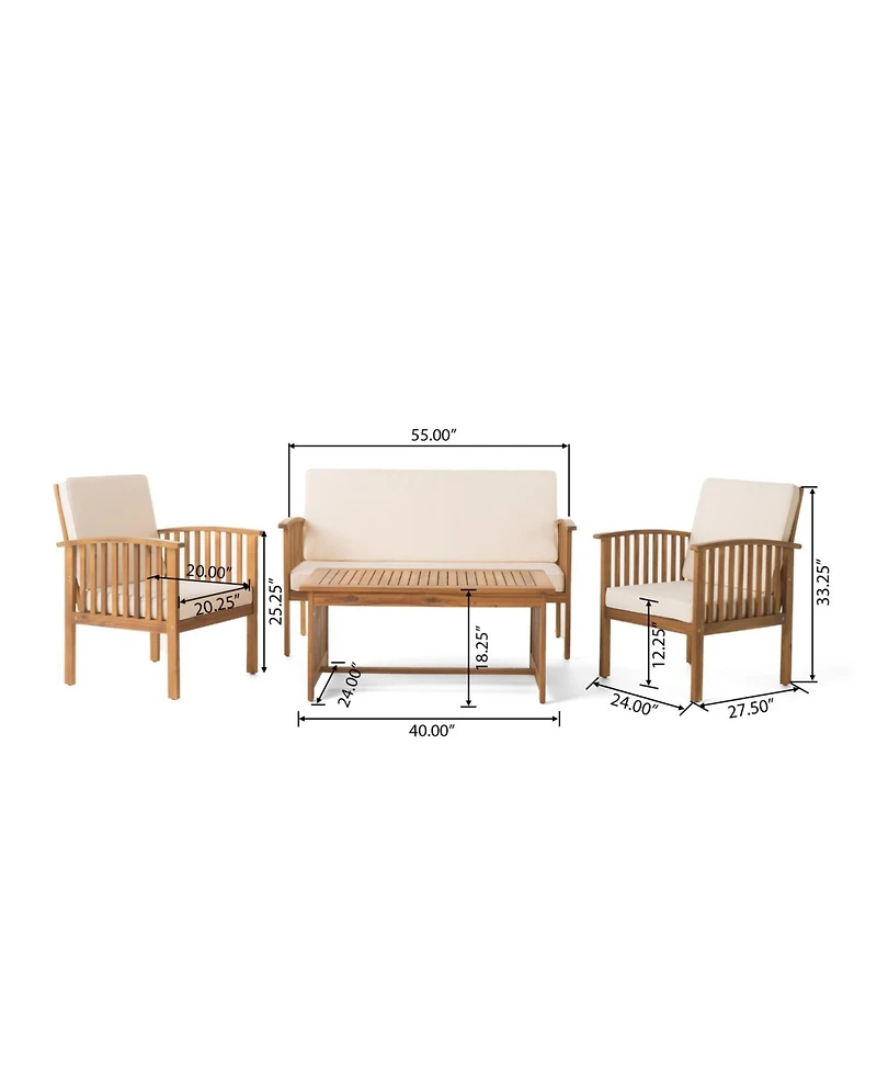 Streamdale Furniture Acacia Wood Outdoor Chat Set of 4 with Water-Resistant Cushions
