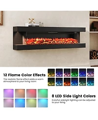 Clihome 60 Inches Wall-Mounted Electric Fireplace With Led Lighted Mantel And Remote, Modern Indoor Heating Accent Fireplaces