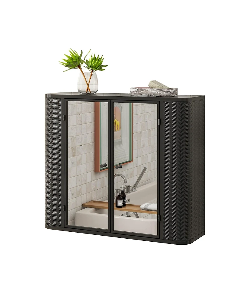 Clihome Green Wall-Mounted Bathroom Cabinet with Mirror – Ideal for Bathroom, Living Room, Kitchen & Dining Area