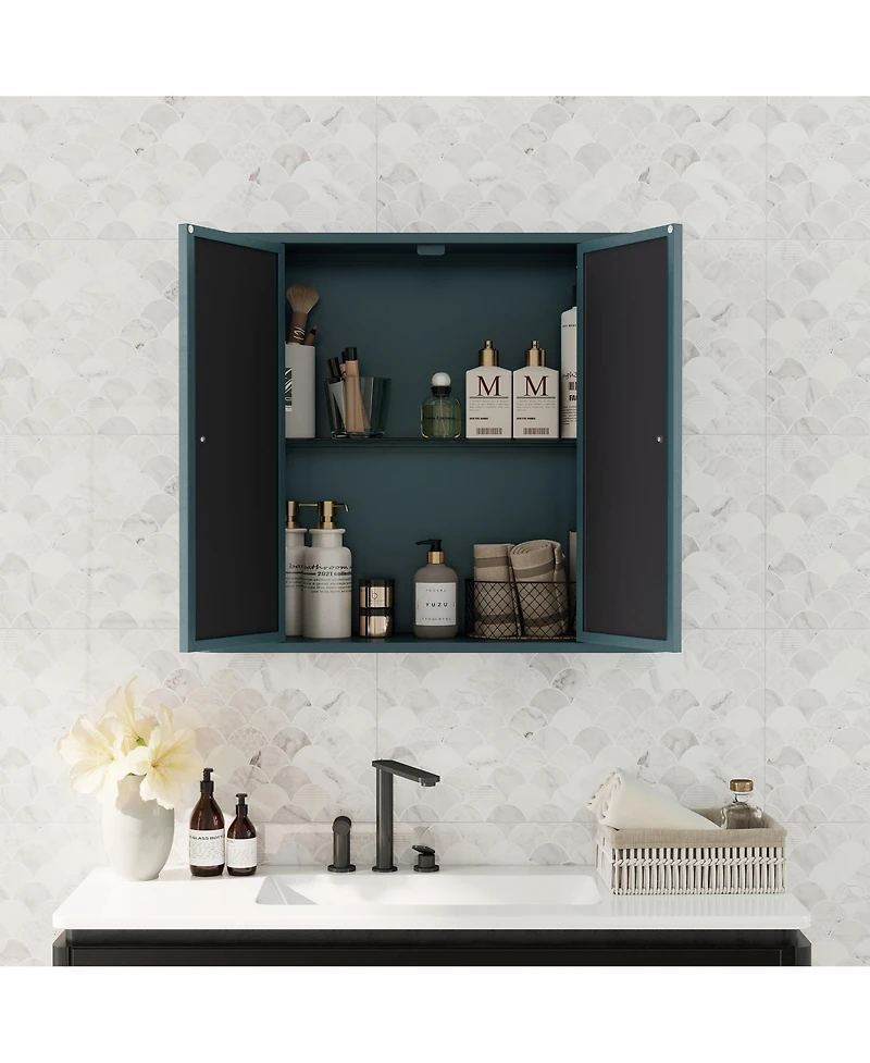 Clihome Green Wall-Mounted Bathroom Cabinet with Mirror – Ideal for Bathroom, Living Room, Kitchen & Dining Area