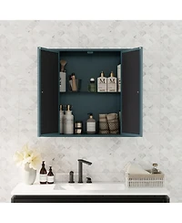 Clihome Green Wall-Mounted Bathroom Cabinet with Mirror – Ideal for Bathroom, Living Room, Kitchen & Dining Area