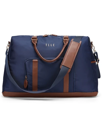 Elle Luxe Journey 13" Twill and Faux Leather Weekender Duffel Bag
