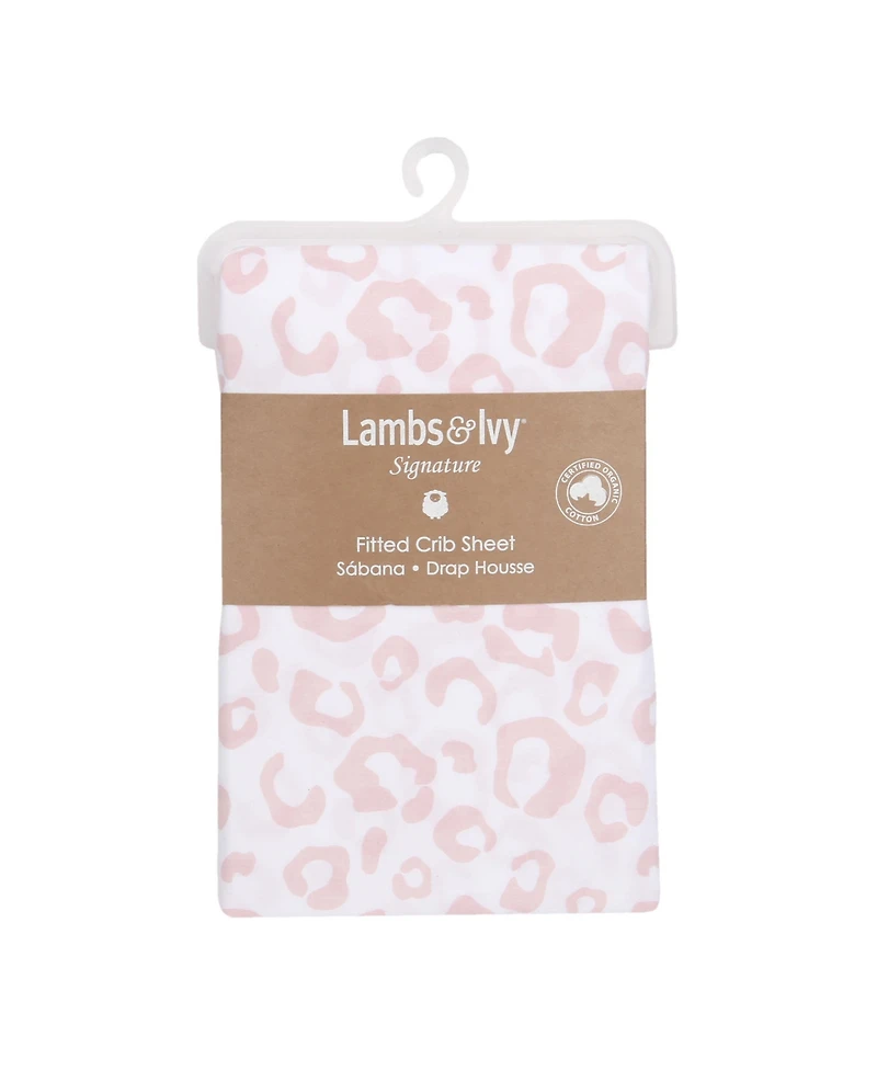 Lambs & Ivy Signature Pink/White Leopard Organic Cotton Fitted Crib Sheet