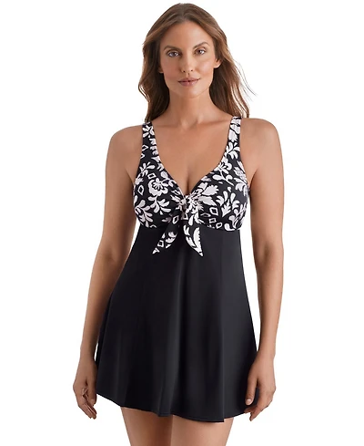 ShapeSolver Sport by Mimi Flamingo Women's Bow Front Pull-On Swimdress