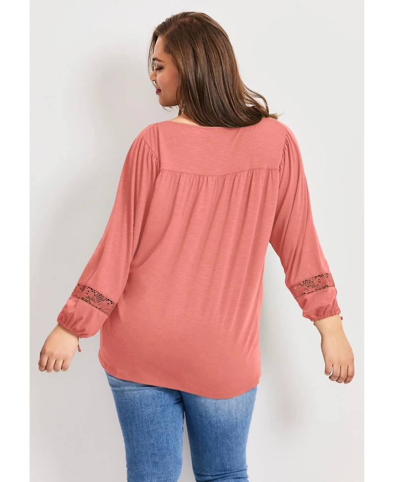 Avenue Women's Plus Crochet Trim Top