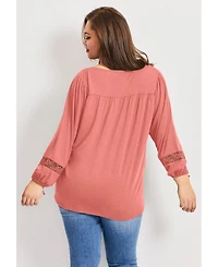 Avenue Women's Plus Crochet Trim Top