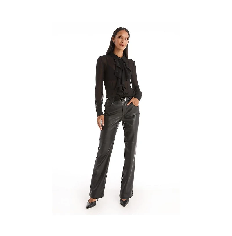 The Noli Shop Women's Georgia Semi-Sheer Blouse - Burgundy