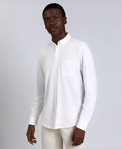 Kenneth Cole Men's Slim-Fit Plain White Performance Long-Sleeve Button-Down Shirt