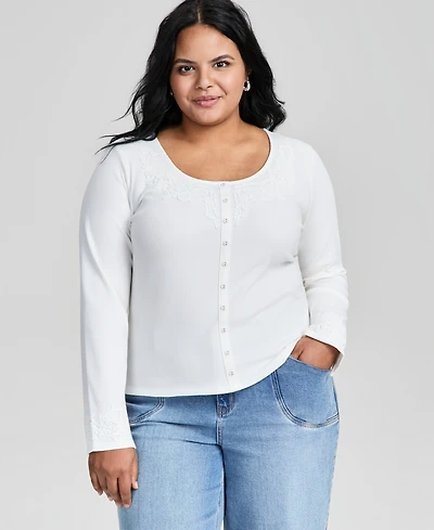 And Now This Trendy Plus Lace Trim Cardigan, Macy's Exclusive