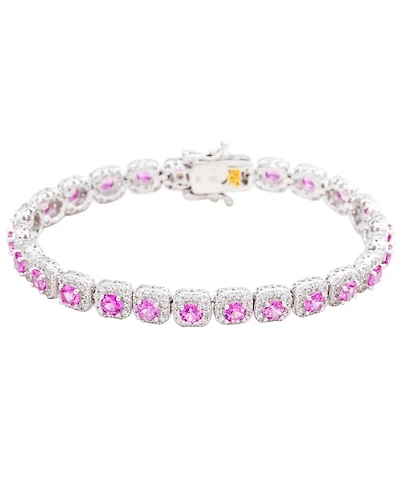 Suzy Levian Sterling Silver Sapphire Halo Tennis Bracelet