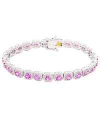 Suzy Levian Sterling Silver Sapphire Halo Tennis Bracelet