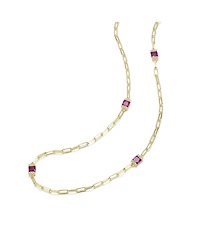 14K Gold Plated with Red Square Accents Chain Necklace