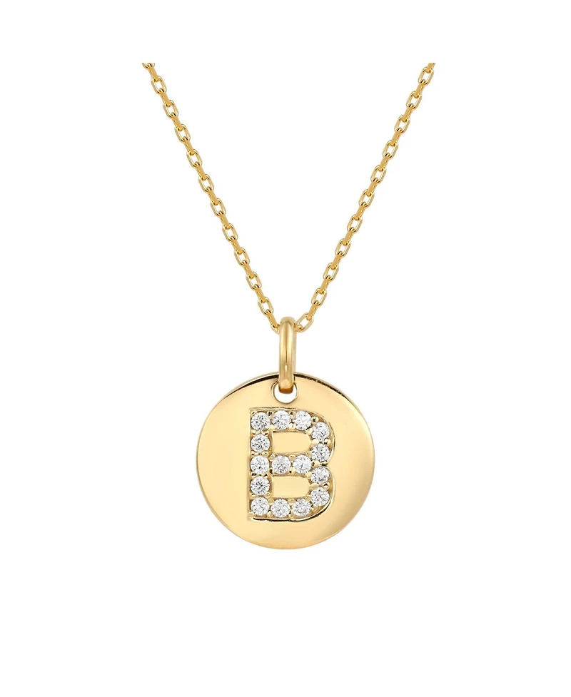 Suzy Levian Sterling Silver Cubic Zirconia Letter "E" Initial Disc Pendant Necklace