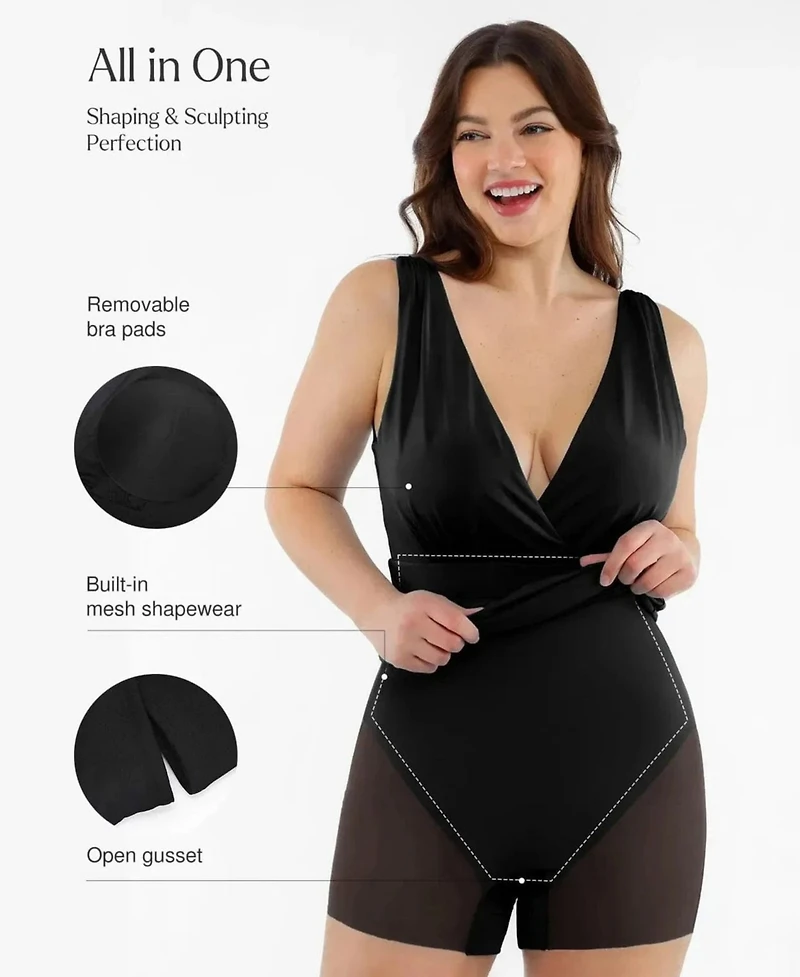 Popilush Women's Shapewear Deep V-Neck Front Slit Goddess Maxi Dress