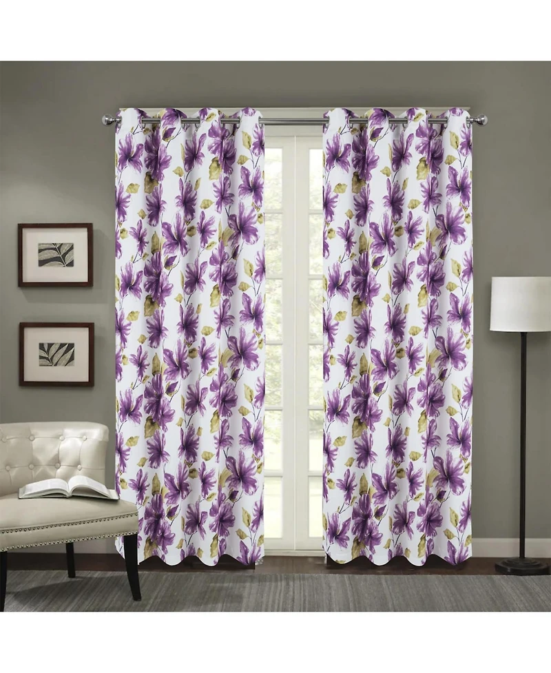 Rt Designer Collection April Printed Blackout Luxurious Decorative Grommet Curtain Panel 54" x 84" Lilac