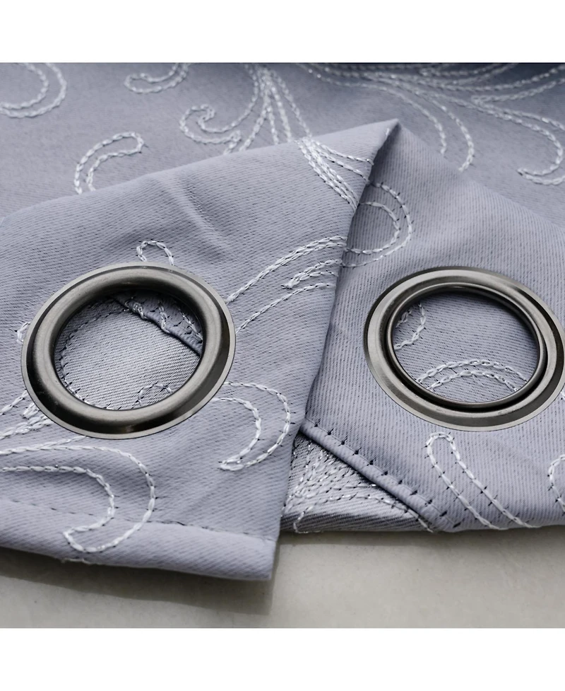 Rt Designer Collection Kimber Embroidered Blackout Luxurious Decorative Grommet Curtain Panel 54" x Silver