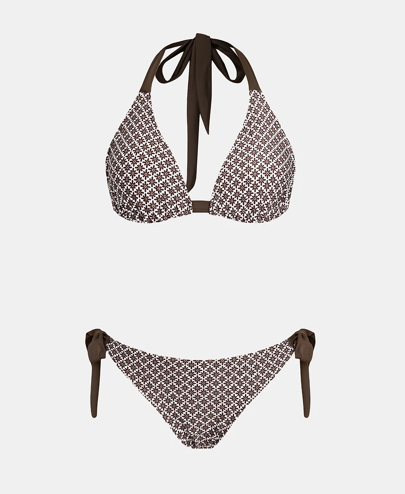 Cupshe Women's V Neck Reversible Bottom Halter Self Tie Back Hook Bikini Sets