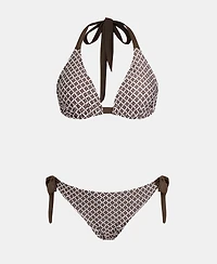 Cupshe Women's V Neck Reversible Bottom Halter Self Tie Back Hook Bikini Sets