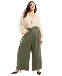 June & Vie Women's + High-Rise Wide-Leg Cargo Pants