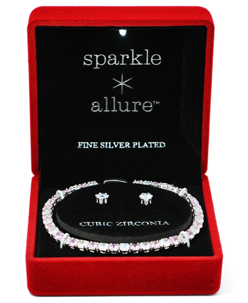 Giani Bernini Silver-Tone Cubic Zirconia Tennis Bracelet and Matching Earrings Set