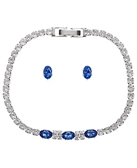 Giani Bernini Silver-Tone Cubic Zirconia Tennis Bracelet and Stud Earrings Set