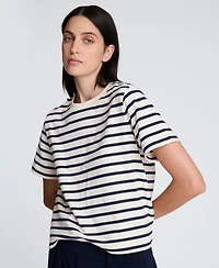 Kenneth Cole Women's Crewneck Striped Boxy T-Shirt