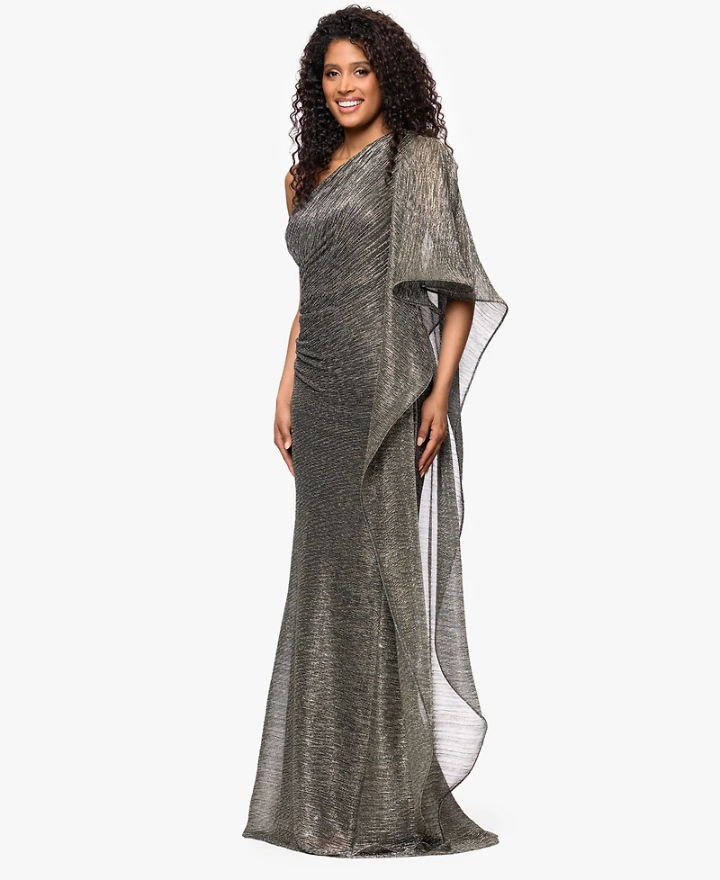 Betsy & Adam Women's Long One-Shoulder Ruched Dress