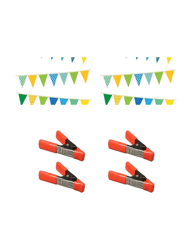 Savage 53"x18' Printed Background Paper, Party Banners, 2-Pack, Bundle with 4x 1-1/4x1" Steel Spring Orange Clamp