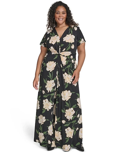 Vince Camuto Plus V-Neck Twist Front Jumpsuit