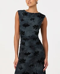 Astr the Label Women's Velvet Floral Mesh Boat Neck Midi Dress