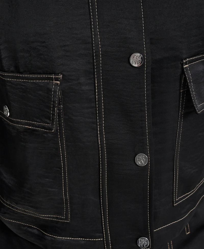 Dkny Women's Top Stitch Glazed High Mock Neck Dressing Jacket