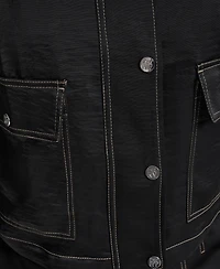 Dkny Women's Top Stitch Glazed High Mock Neck Dressing Jacket