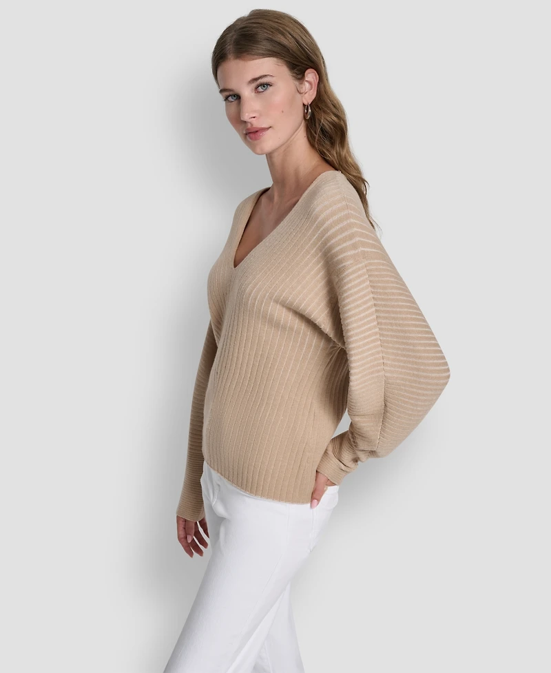 Dkny Women's V-Neck Long-Sleeve Rib-Knit Sweater