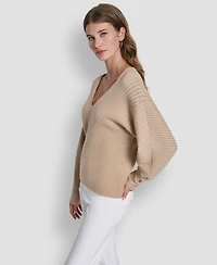 Dkny Women's V-Neck Long-Sleeve Rib-Knit Sweater