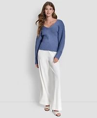 Dkny Women's V-Neck Long-Sleeve Rib-Knit Sweater