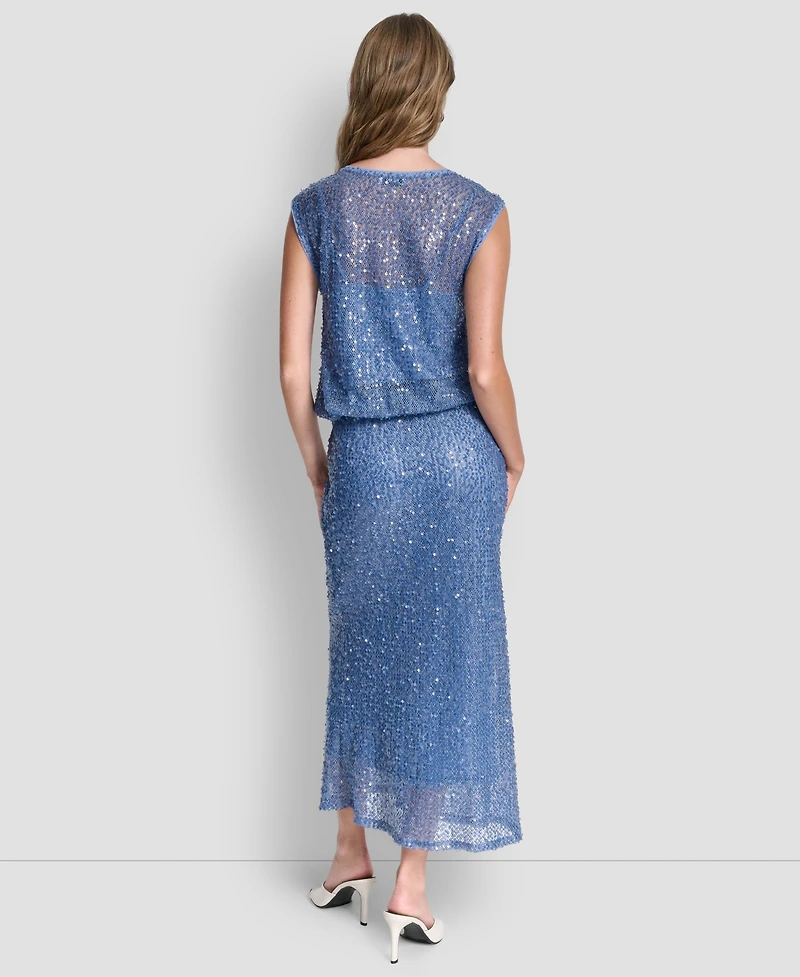 Dkny Women's Sleeveless Bubble Hem Sequin Knit Top