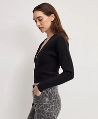 Good American Women's V-Neck Front Zipper Sweater