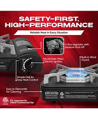 Portable Butane Camping Stove, Piezo Ignition 7,650 Btu Output, Wind-Guard Portable Stove Burner with Portable Carrying Case for Emergencies, Trips