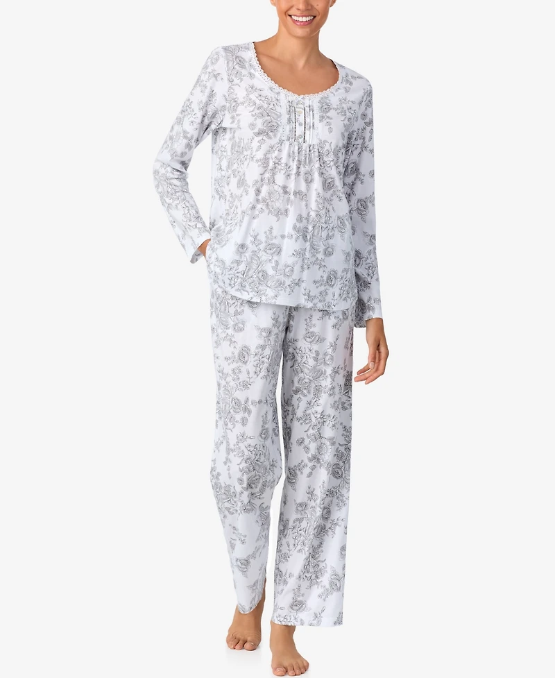 Aria Sleepwear Brushed Cotton Long Sleeve Pant Pj Set